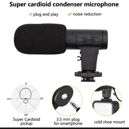 AY-49 Vlogger Kit | Microphone, LED Fill Light, Mini Tripod & Mobile Holder with Remote – Complete Video Making Set for Vlogging With Bluetooth Remote