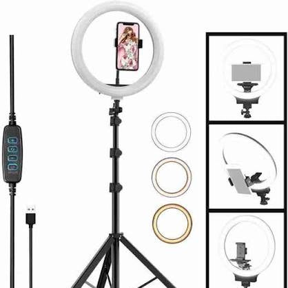 Portable 10-Inch LED Ring Light with 7 Feet Adjustable Tripod Stand & Mobile Holder | 3 Light Modes | Foldable 2 Feet | USB Powered