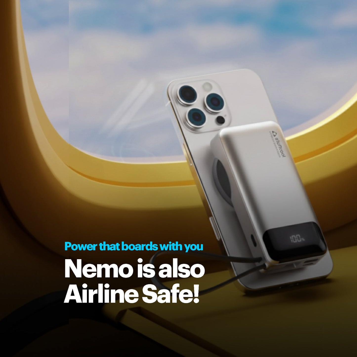 Nemo 10000mAh compact magnetic wireless powerbank with 20W built-in Type-C cable