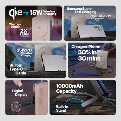 Odin 10,000mAh Qi2 MagSafe Wireless Powerbank with Built-In Type-C Cable