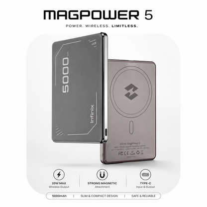 Infinix MagPower 5 – 5000mAh Magnetic Wireless Power Bank