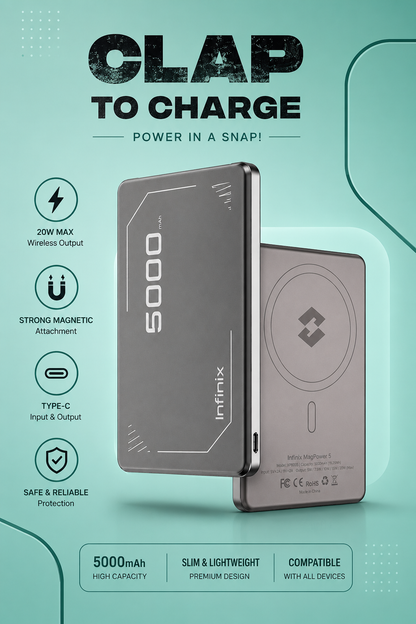 Infinix MagPower 5 – 5000mAh Magnetic Wireless Power Bank