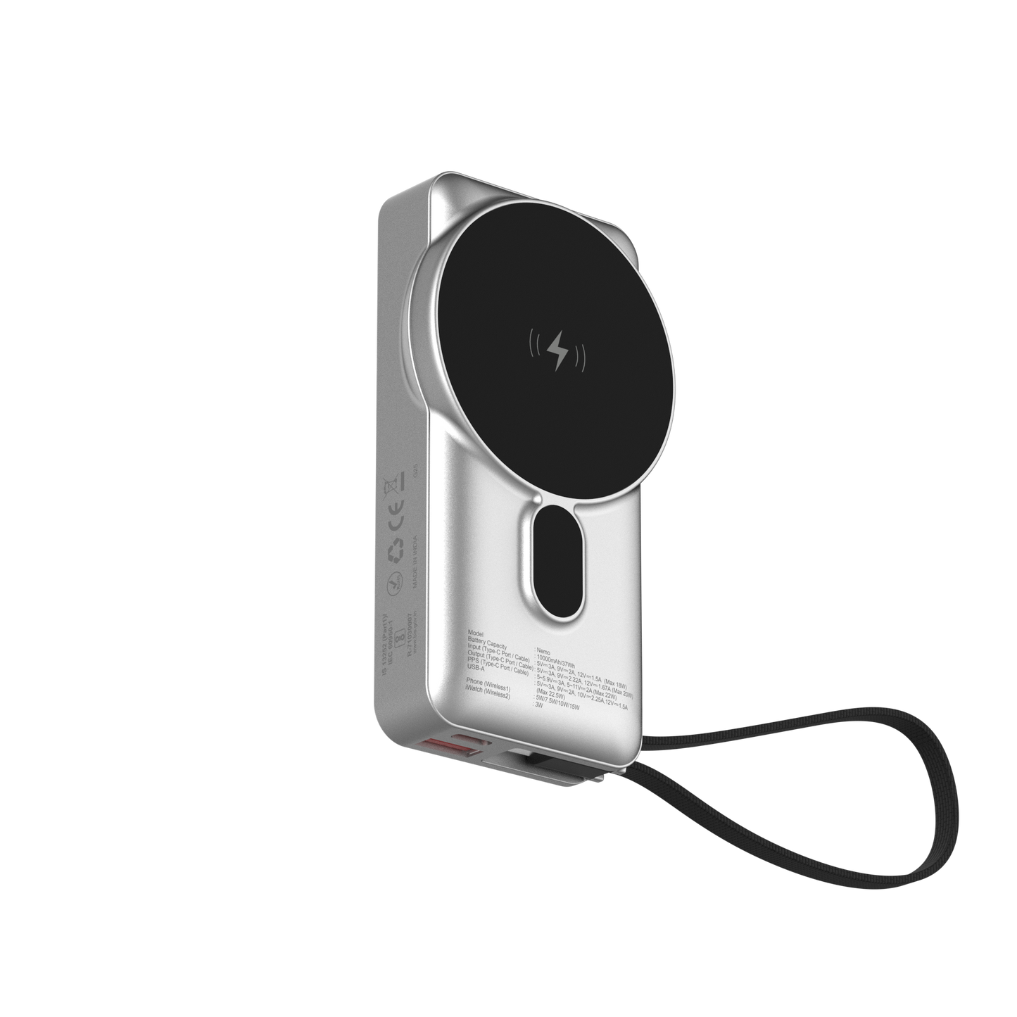 Nemo 10000mAh compact magnetic wireless powerbank with 20W built-in Type-C cable