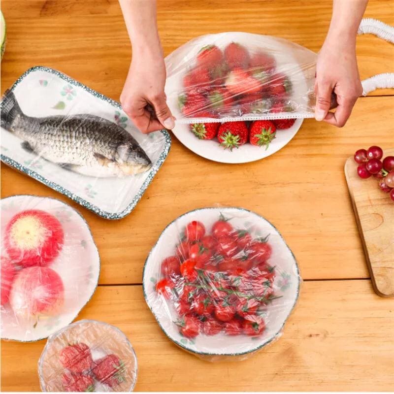 Set of 100 Plastic Stretchable Bowl Covers